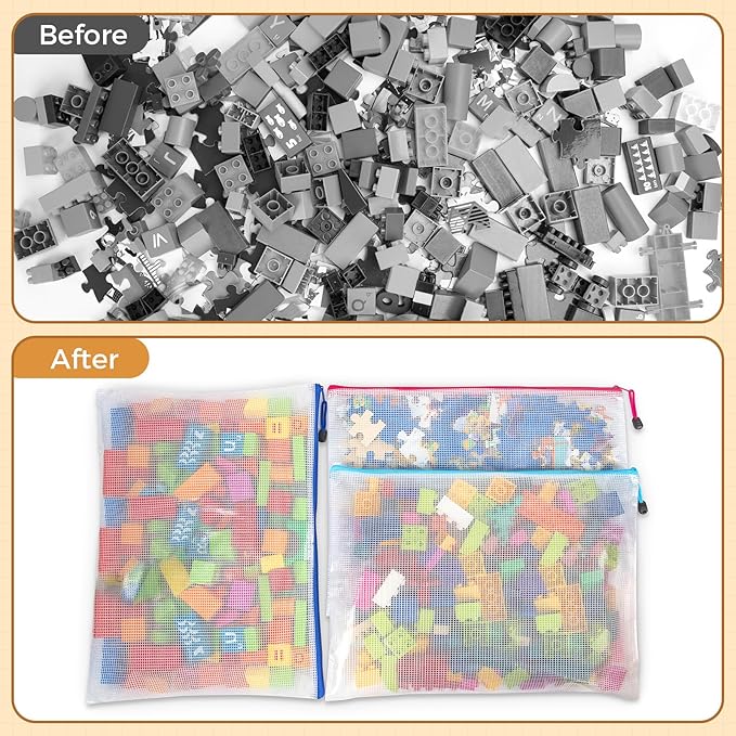 Umriox 24 Pack 12 Colors Zipper Pouches for Organizing, A3 Size (16.9 x 12.4), Big mesh Bags,Zipper Bags for Puzzles & Board Game Storage, Office Supplies Travel Toiletries