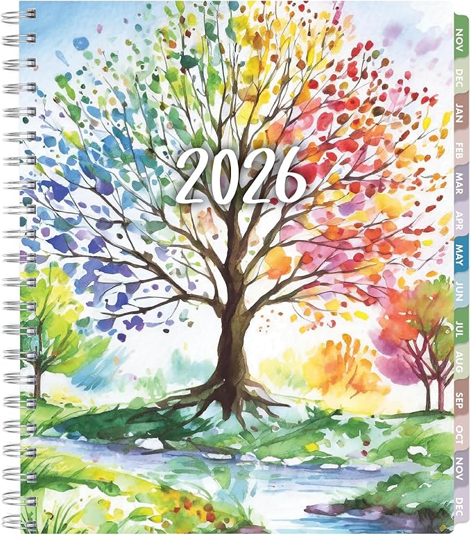 Essential PRO 2026 Daily, Weekly & Monthly Planner, 8.5"x11": 14 Months (Nov 2025 - Dec 2026) Monthly Tabs,Daily Tracking,Notes Pages,Storage Pocket,Bookmark w Sticky Notes (Tree Seasons)