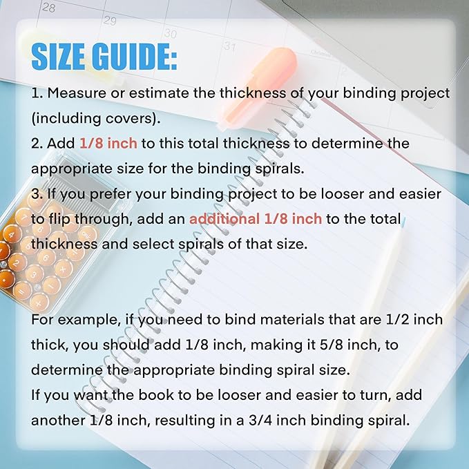 TOTiyea 50 Pack Plastic Spiral Binding Coils, 3/8 Inch (10mm), 4:1 Pitch, Assorted Colors, Plastic Binding Spirals (Red, Orange, Yellow, Blue, and Green)