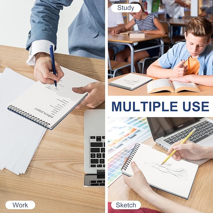2 Pcs Dot Grid Notebook Top Spiral Notebook A5 Size Bullet Dotted Paper Hardcover Dot Journal 8.3''x 5.8'' 140 Pages Spiral Notepads for Sketching Drawing Writing School Office (Dark Blue)