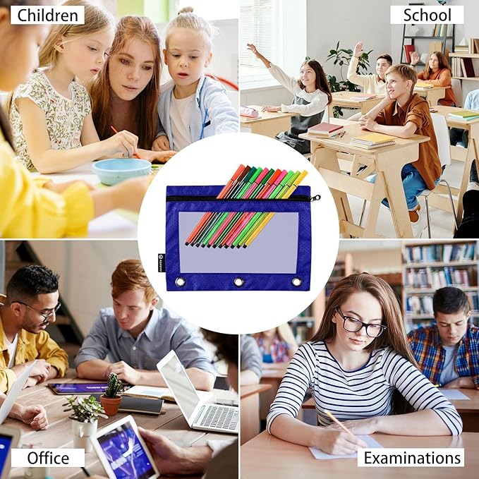 Gredecor Binder Pencil Pouch 3 Ring Navy Blue Zipper Pencil Pouches Case 2 Pack Clear Binder Organizer for School Office