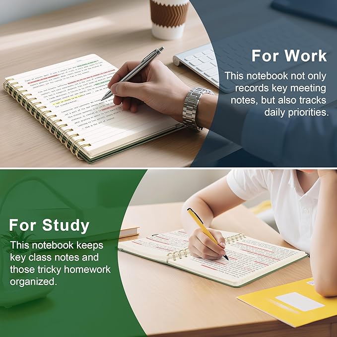 RETTACY Lined Journal Notebook, 140 Numbered Pages, A5 Medium Size (5.7'' x 8.3''), for Men & Women, Journaling, Writing, Work & Office, Spiral-bound, Hardcover, 100 GSM Thick Paper (Light Green)