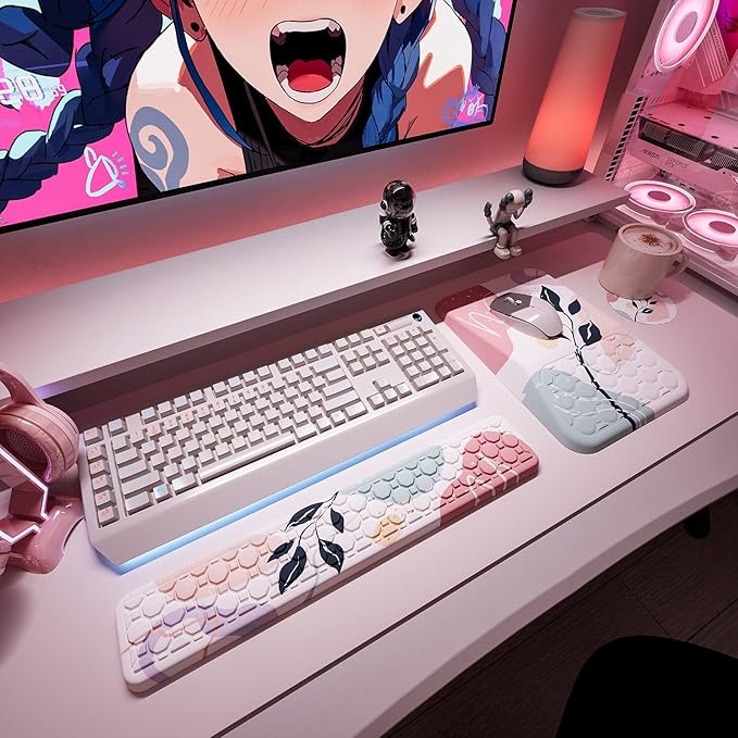 Ospelelf Mouse Pad with Wrist Rest and Keyboard Wrist Rest, Ergonomic Wrist Rest for Computer, Office, Gaming, Pink