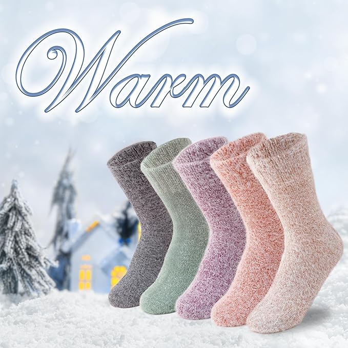 ICEIVY 5 Pair Fuzzy Cozy Socks for Women - Warm Comfy Soft Casual Home Sleep Winter Wool Socks - Gifts for Women
