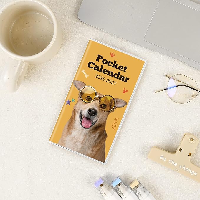 Pocket Calendar 2026-2027, Yellow 2026-2027 Monthly Planner - 3.7" x 6.7" - Runs from January 2026 Until December 2027, 2026 Pocket Planner with PVC Cover for Home, School, Office Supplies