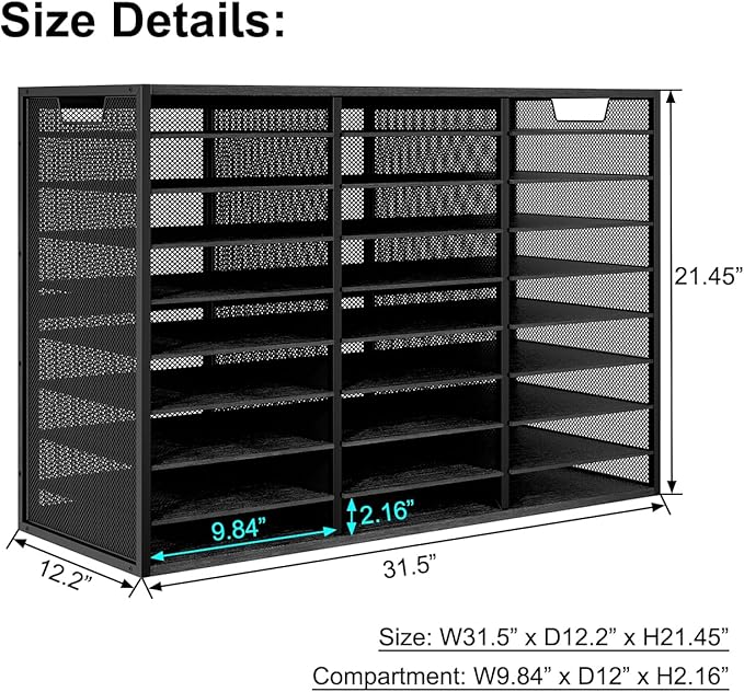 Mail Sorter Adjustable Countertop Heavy Duty Literature Organizer Student Mailbox for Classroom Desktop Bill Paper Holder Rack for Office Home School, 27 Compartments, Black