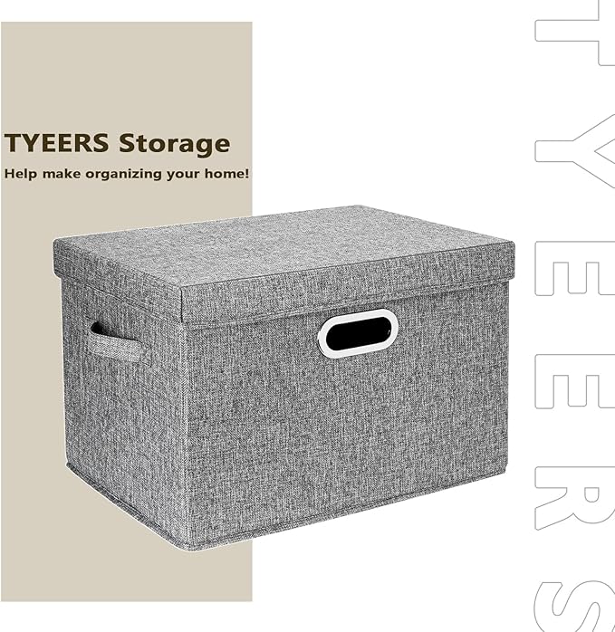 TYEERS Large Storage Bins with Lids, Collapsible, Washable, Fabric Storage Boxes for Organizing, 17.3x11.8x11.4 inches, 3 Pack, Gray