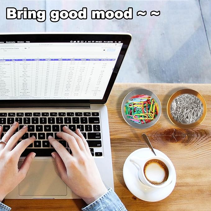 Paper Clip Holder & Organizer - 2-Pack Metal Desk Bowls for Office Accessories, Holds Binder Clips, Paper Clips & Small Parts | Space-Saving Desktop Organizer (Gold + Silver)