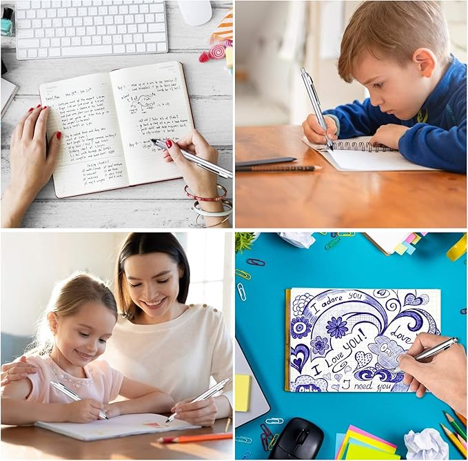 smttw 4 in1 Multi-Function Refillable & Retractable Ballpoint Pen + 0.5mm Mechanical Pencil, Fine Point, Silver Metal Barrel, Black/Red/Blue Inks, Multicolor Pen With Metal Gift Box