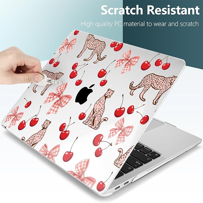 DONGKE for MacBook Air 13 Inch Case 2021-2018, Compatible with A2337 M1 A2179 A1932 Support Retina Display & Touch ID, Hard Shell Plastic Cover with Keyboard Skin - Cheetah Cherry
