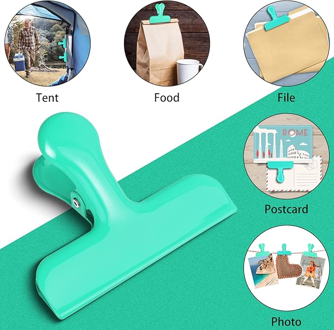 Bag Clips Heavy Duty Stainless Steel Chip Clips, Food Bags Clamp Great for Kitchen Office to Seal Coffee Bags, Paper Sheets - Pack of 8(Green)