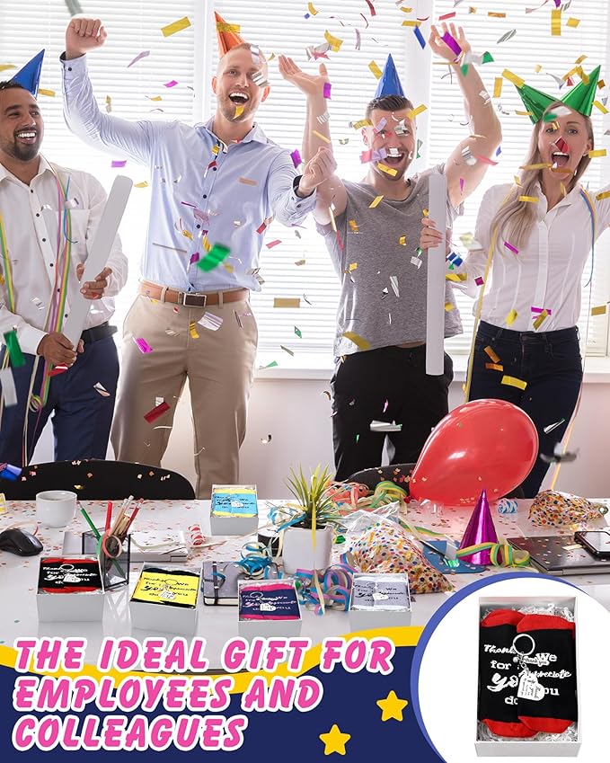 24 Pcs Employee Appreciation Gifts Thank You for All You Do Socks Stainless Steel Keychains for Staff Coworker Team