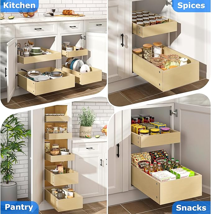 WelFurGeer Soft Close Pull Out Drawers for Cabinets, 32" W x 22" D Pull Out Cabinet Organizer, Smooth Slide-Out Shelves for Kitchen Cabinets, Durable Pullout Drawers for Home & Kitchen Organization