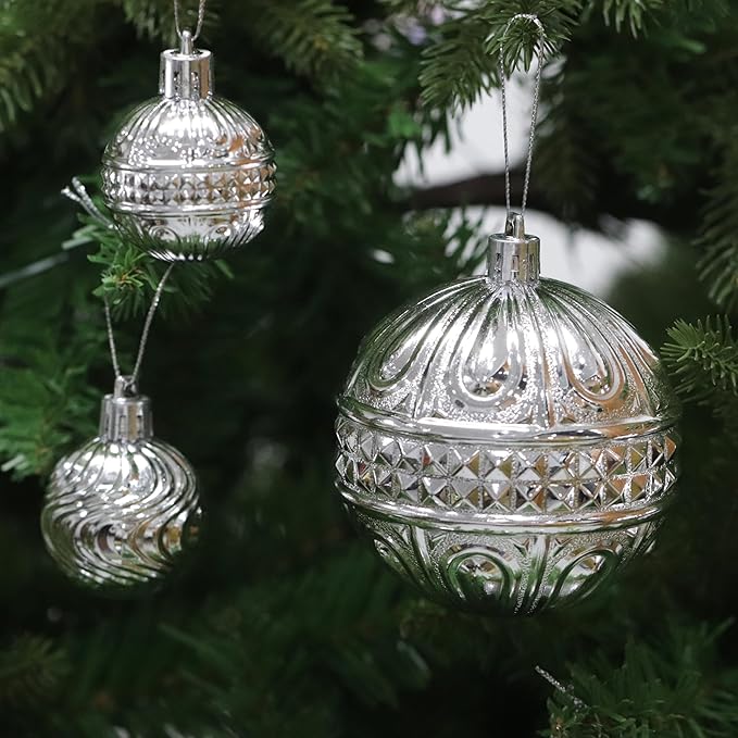 Christmas Ornaments Set with 36pcs Shatterproof Christmas Tree Decorations Multi-Size Christmas Ball Ornaments with 7 Styles Silver