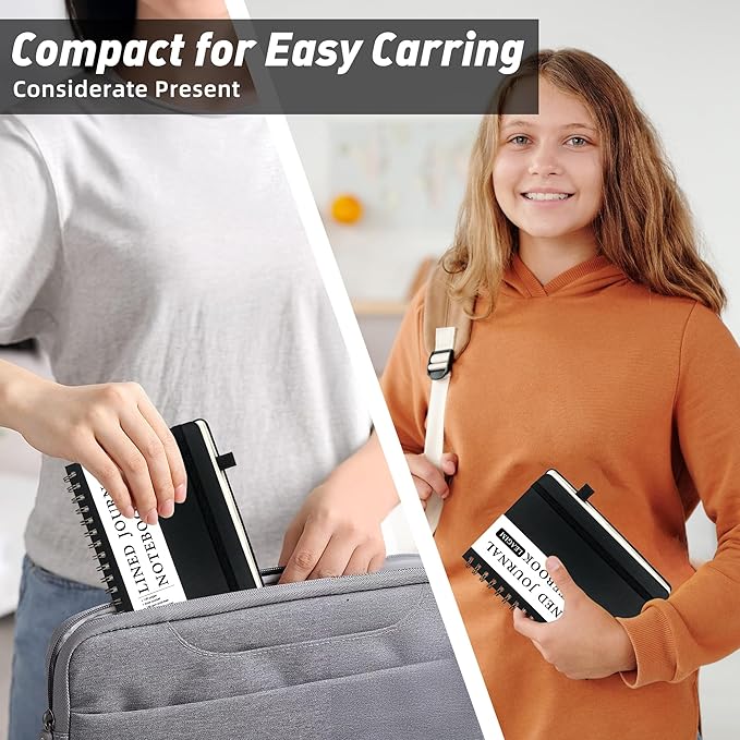 Lined Spiral Journal Notebook for Women & Men, College Ruled Hardcover Notebook for Work & Note Taking, Journals for Writing, 100 GSM, Business, School, 140 Pages, A5(5.8"x8.5") - Black