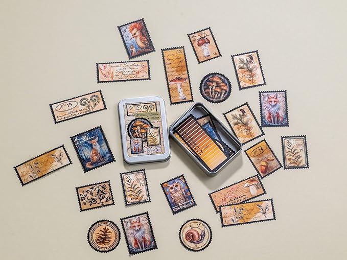 Forest Stamps Sticker Tin Box 42 Stickers