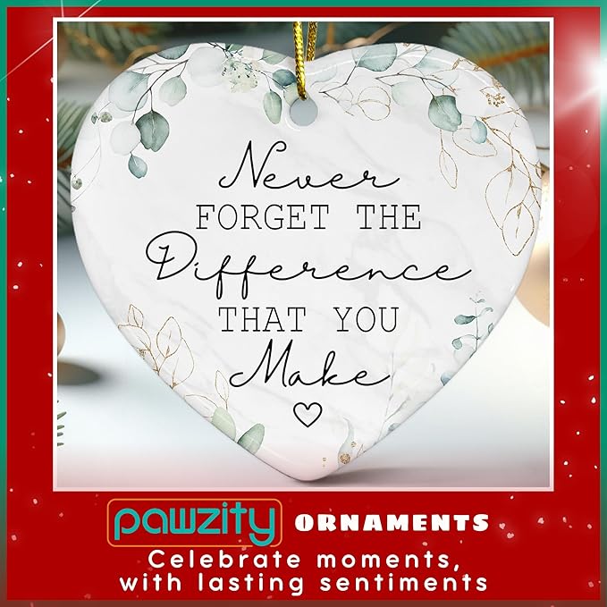 Thank You Gifts - Never Forget The Difference That You Make Ornament - Appreciation Gifts for Women, Boss, Coworker, Teacher, Nurse - Inspirational Farewell Going Away Gift - Ceramic Ornament