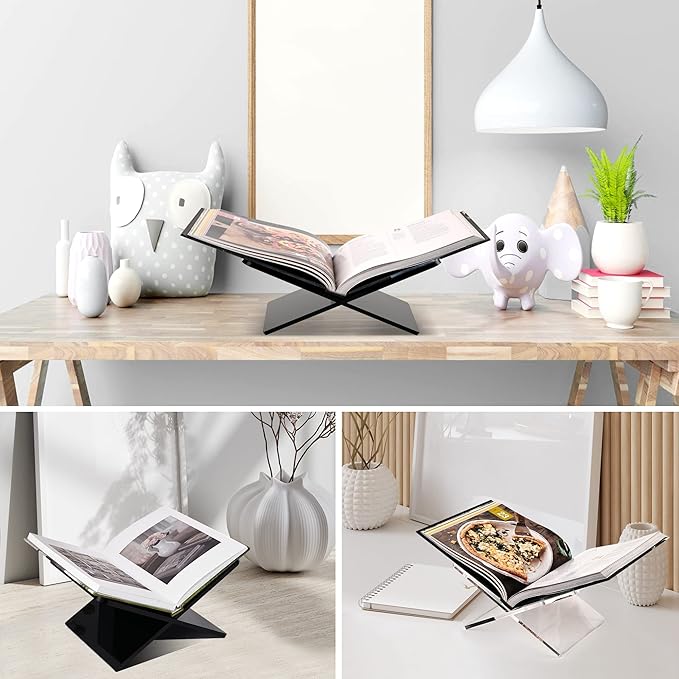 Acrylic Book Holder 11 x 7 x 6 in Open Large Book Display Stand for Cookbook Art Book Bible Guest Book - 2-Piece Coffee Table Book Stand for Reading - Clear, Transparency