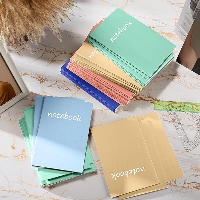 100 Pcs Kraft Notebook Journals 5.5 Inch x 8.3 Inch A5 Softcover Notebooks Bulk for Writing Sketch Office Notepad with 60 Pages 30 Sheets (Multicolor,Lined)(Bright Color,Notebook, Lined)