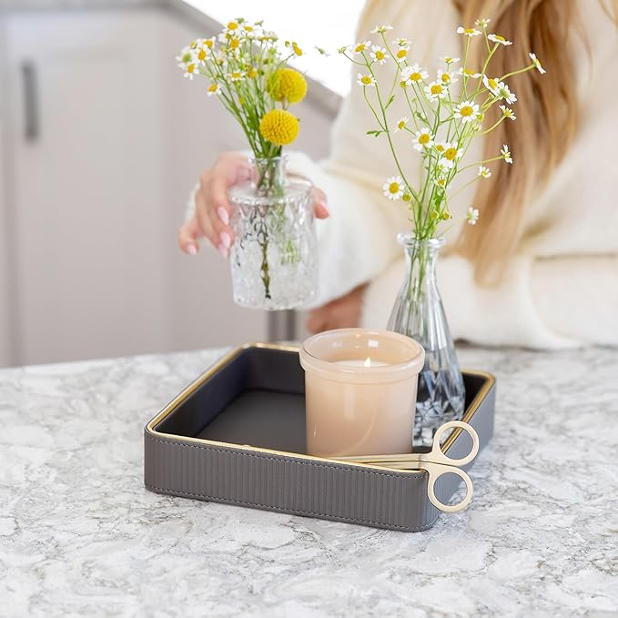 Black Leather Valet Tray for Men| Mens Valet Catch All Trays| Bedside Organizer for Nightstand| Cologne Tray for Men| Desk Trays