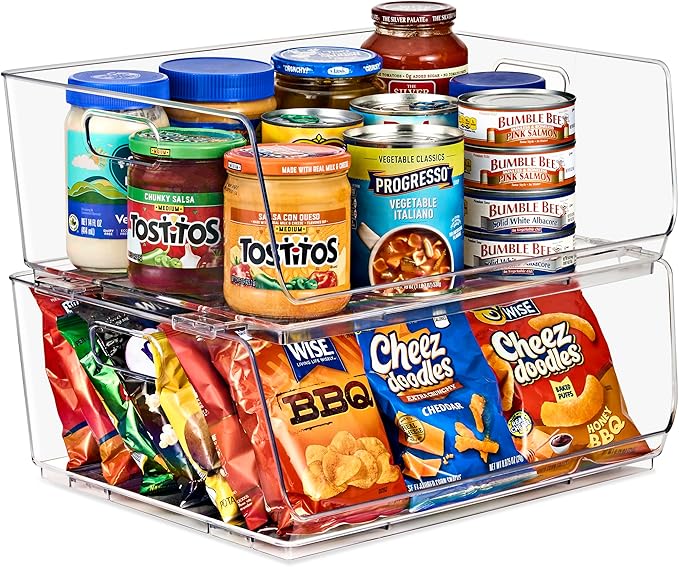 Sorbus Stackable Storage Bins - Clear Open Front Pantry Organizer for Kitchen Organization - Acrylic Bins (Large 2 Pack)