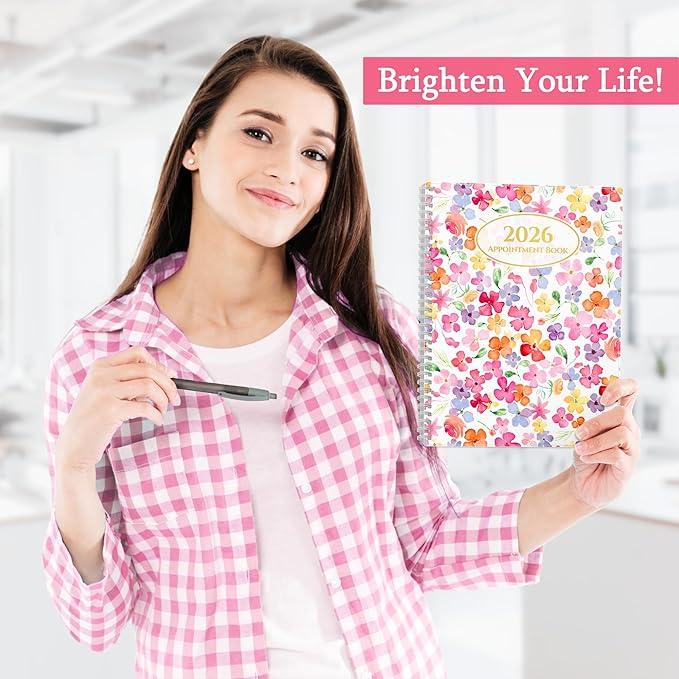 CRANBURY Daily Planner 2026, 8.5x11 Appointment Book, Jan to Dec 2026, 15-Min Hourly Scheduler, Large Planner Book with Colorful Tabs, Premium Paper (Blossoms)