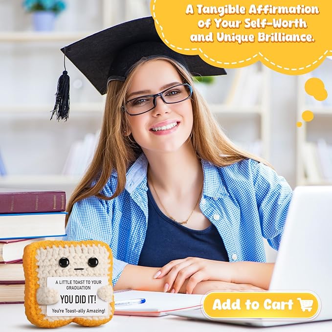 2025 Graduation Gift for College, Highschool Grads - Funny Handmade Positive Crochet Toast Plush with Little Remind Card - You are Totally Amazing–Inspirational Graduate Present for Her or Him