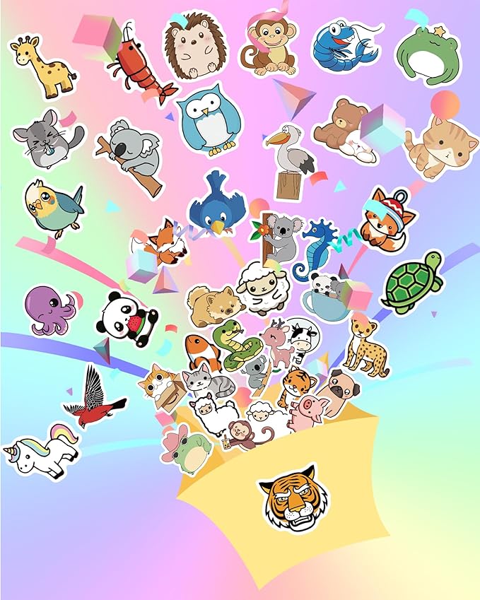 200 Pcs Animal Stickers for Kids, Cute Water Bottle Stickers for Kids Waterproof, Vinyl Laptop Kid Sticker Pack, Kid Classroom Prizes for Elementary Students