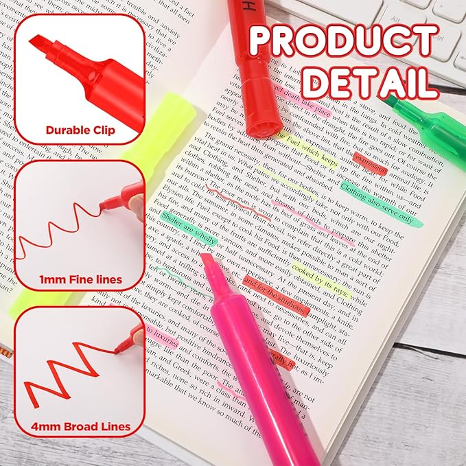 Qilery 72 Pack Highlighters Bulk, Tank Style Chisel Tip Highlighters Markers Quick Drying for Kids and Adult Coloring, Classroom Home Office School Supplies (Red)