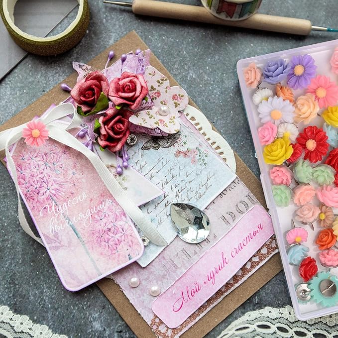 Flower Decorative Push Pins 50Pcs for CorkBoard Office or Home