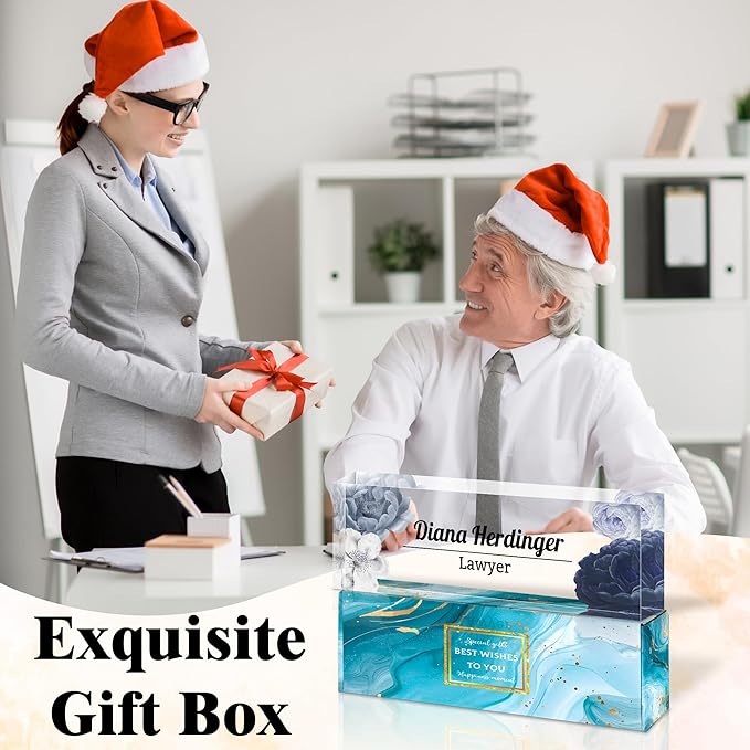 Ship Next Day-Custom Name Plate for Desk, Desk Name Plate Personalized, Acrylic Office Desk Accessories, Appreciation Gifts for Coworkers Employee Teachers Boss Women Men (Vintage Flowers)