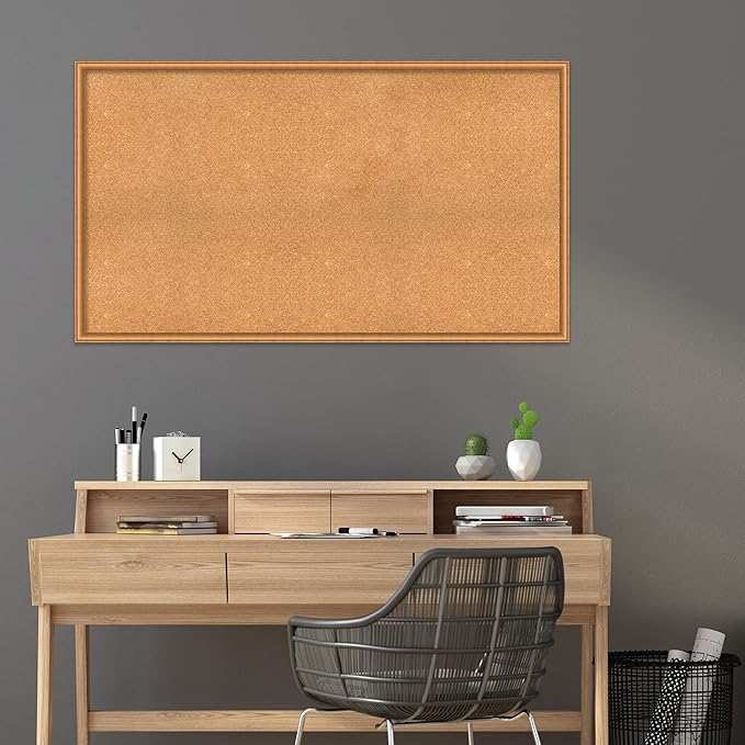 Amanti Art Natural Cork Board for Wall, 32x56 Vision Board with Bronze Frame, Oversize Corkboard Office Decor for Home Organization, Casual Corkboard Pinboard to Display Items for Home Organization