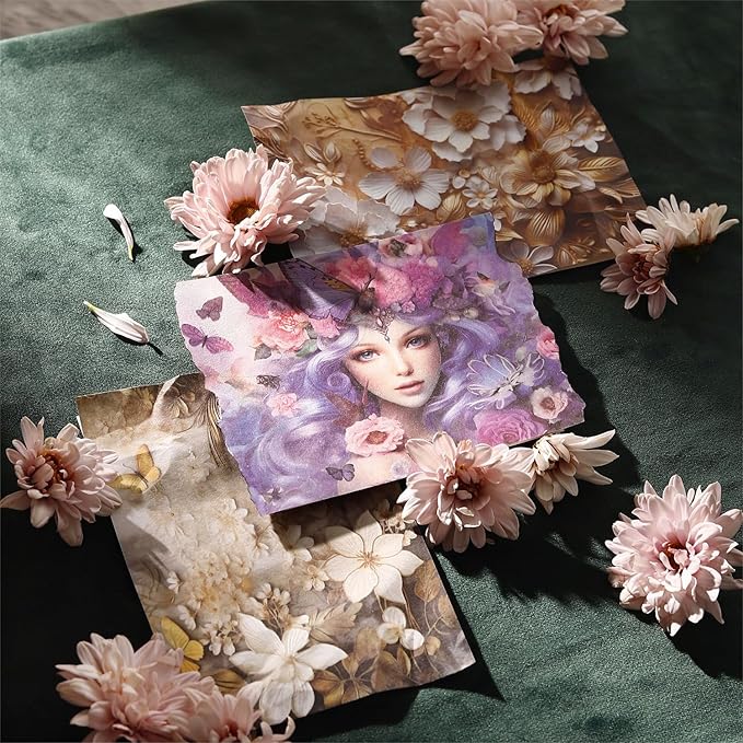 Colorful Flower Scrapbook Paper Set, 180 PCS Vintage Ephemera Pack for Junk Journaling, Scrapbooking, Crafting, DIY Projects, Diaries, and Art Supplies