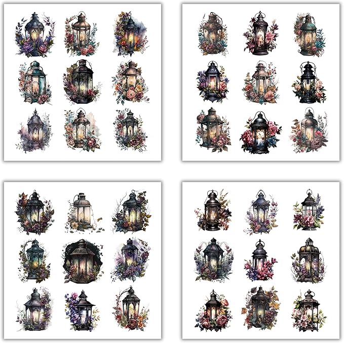 XERE 144 Pcs Radiant Lanterns Four Seasons Sticker Book for Journaling Notebooks, Sketchbook, Bookmark Making, Junk Journal, Budget Planner, Scrapbook Art Supplies Stickers