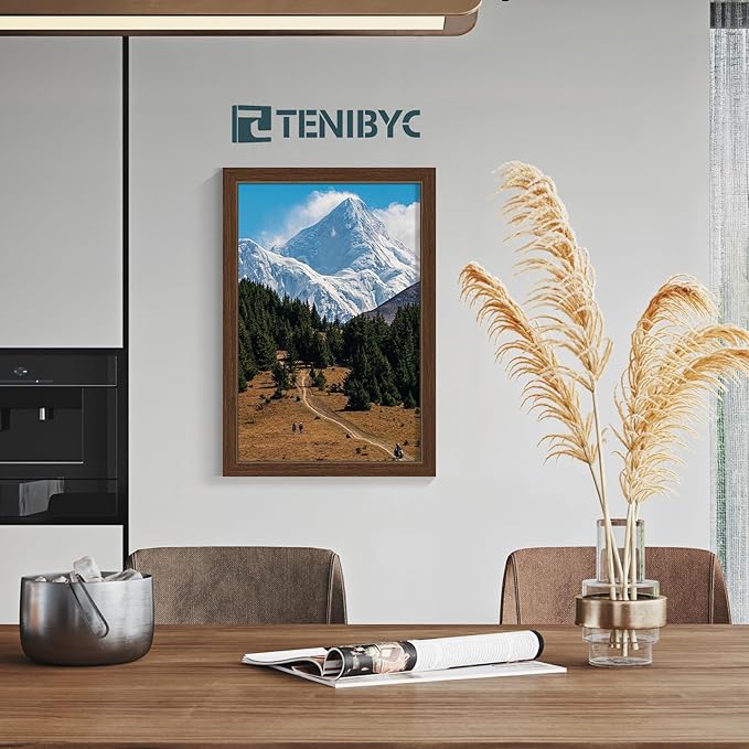 12x18 Frame Set of 4 - Brown Grain, Natural Wood & HD Tempered Glass, 12x18 Poster Frame, Vertical & Horizontal Wall Hanging