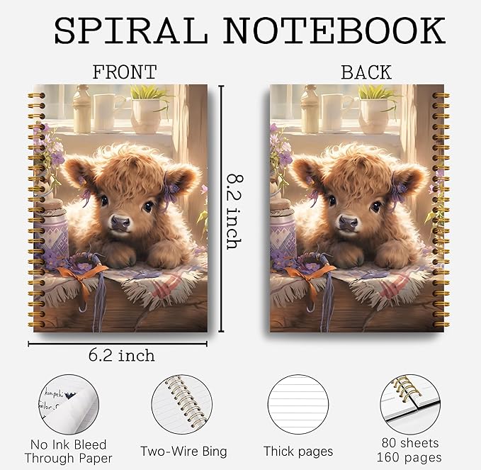 Floral Highland Cow Notebook - Western Cow Notebook, Highland Cow Office Supplies, Highland Cow Gifts, Cow Lover Gifts, Cute Cow Stuff, Cute Highland Cow with Lavender Spiral Notebook 5.5x8.3