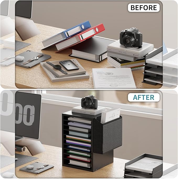 Office Mail Sorter, Wooden Paper Organizer With Storage Bag, 10 Tier Adjustable Classroom Mailbox, Removable Classroom Organization, Teacher Desk Organization for Office, Study, Black