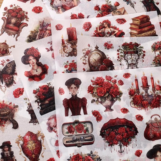 Vintage Ephemera Sticker 24 Sheets precut 300 washi Stickers Paper Journal Stickers for Adults People Scrapbook Stickers Scrapbooking Supplies