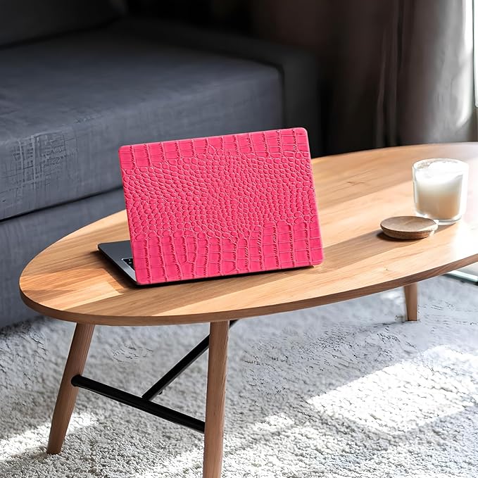KEROM Compatible with Crocodile MacBook Air 13 inch Case 2021 2020 2019 2018 M1 A2337 A2179 A1932, Textured Elegant Luxury Aligator Skin Snakeskin PU Leather Hard Shell & Keyboard Cover, Pink