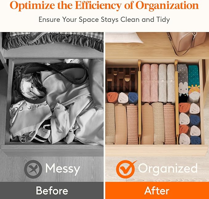 Lifewit 4 Pack Drawer Dividers Bamboo 4" High, 16-22" Adjustable Drawer Organizers for Clothes, Expandable Dresser Separators in Bedroom/Bathroom/Kitchen/Fridge/Office Organization and Storage