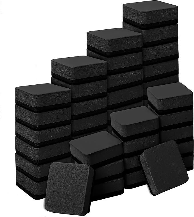 Dry Erase Erasers, 48 Pack Magnetic Whiteboard & Chalkboard Cleansers, Small Magnetic Erasers (Black)