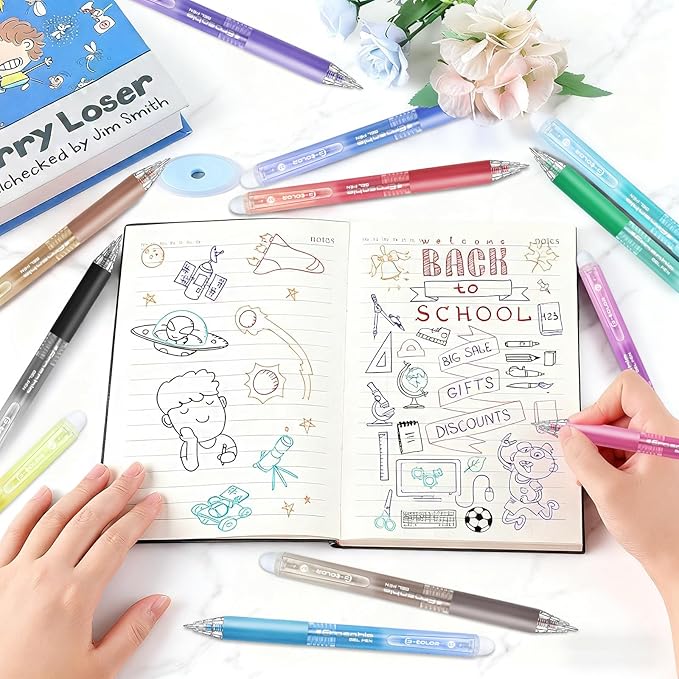 Erasable Gel Pen 36 Colors, Retractable Clicker 0.7mm Fine Point, Assorted Colors Inks, Make Mistakes Disappear, Erasable Gel Pens Perfect for Writing, Drawing & Planners