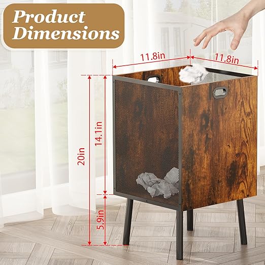 8.5 Gallon Retro Wooden Trash Can with Metal Mesh – Large Wastebasket with Handles & Legs | Under Desk Trash Can for Office or Home | Breathable Garbage Can | Stylish Office Waste Basket