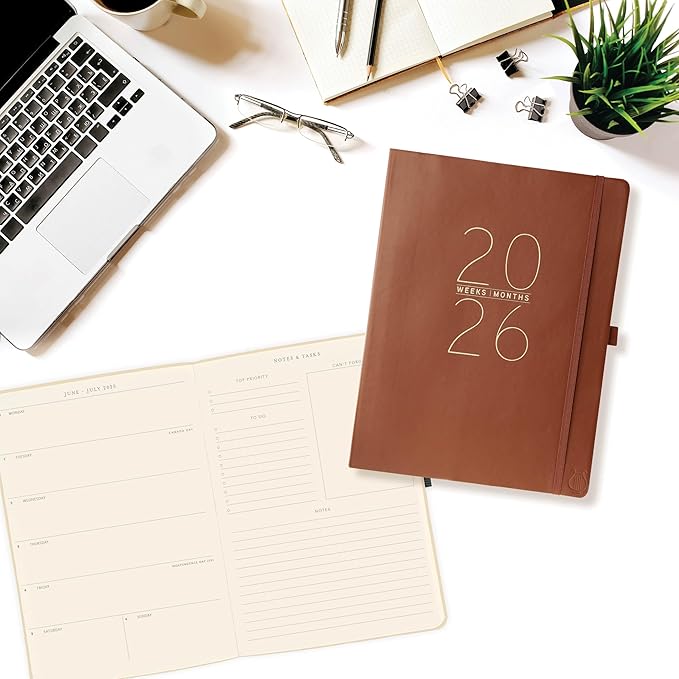 Graphique 2026 Apollo Business Planner | 18 Month Organizer, July 2025 - Dec. 2026 | Weekly & Monthly Spreads | To-Do List & Note Pages | Pen Loop | Vegan Leather | Classic Brown | 8” x 10”
