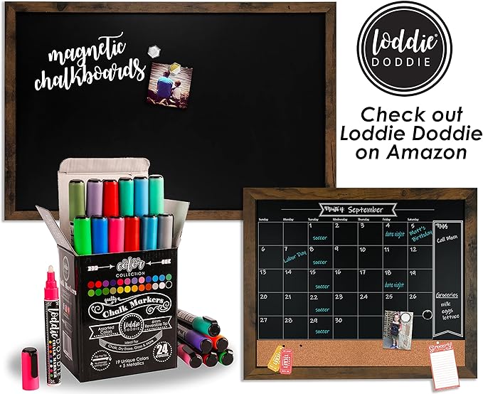 Loddie Doddie Liquid Chalk Markers - 4-Pack Basic Colors 6mm Reversible Tip - Erasable Multi-Surface Chalkboard & Window Markers for Glass Washable