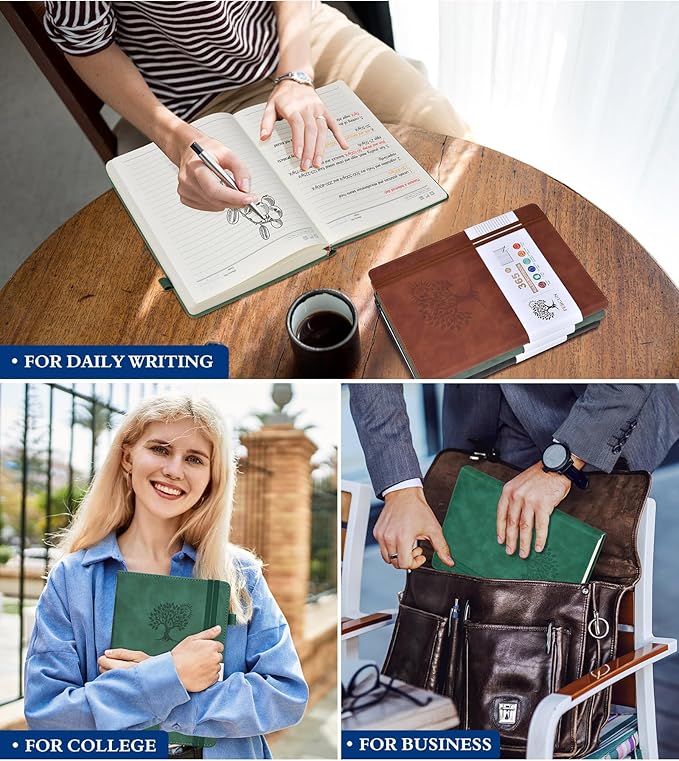 B5 Lined Journal Notebook - 365 Page Large Leather Journals for Writing Women Men,Hardcover Notebook with 100Gsm Thick Pages,Daily Diary for Travel, Work,School,College Ruled (7.6" x 10.3")