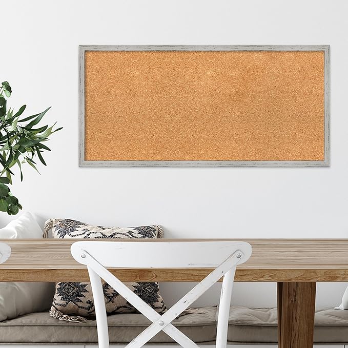 Amanti Art Natural Cork Board for Wall, 15x31 Vision Board with White Frame, Medium Corkboard Office Decor for Home Organization, Cottage Corkboard Pinboard to Display Items for Home Organization in