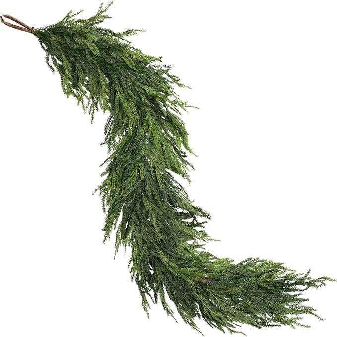 16FT Real Touch Norfolk Pine Garland - Artificial Christmas Garland Fake Green Faux Pine Needles Garland for Table Fireplace Mantle Holiday Home Indoor Outdoor Decor (1PCS)