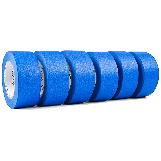 COSIMIXO Blue Painters Tape 1.88 in x 60 Yds, 6 Rolls Pack – Professional Grade Blue Masking Tape for Painting, Protects Surfaces & Residue-Free Removal, Multi-Surface Use on Wall Painting, Labeling