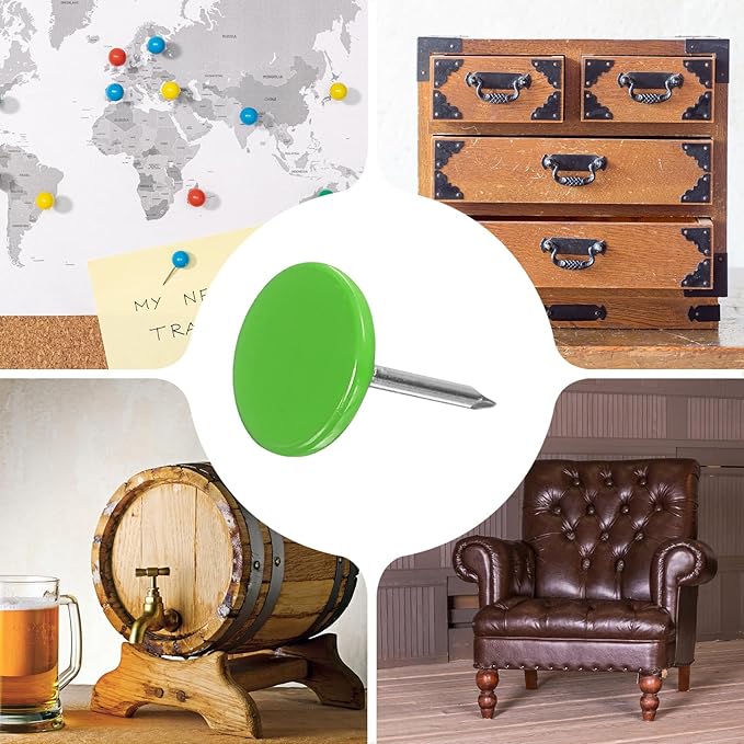 uxcell 100Pcs Upholstery Tacks, 11mmx15mm Flat Head Thumb Tack Decorative Furniture Nails Push Pins for Furniture Sofa Headboards, Light Green